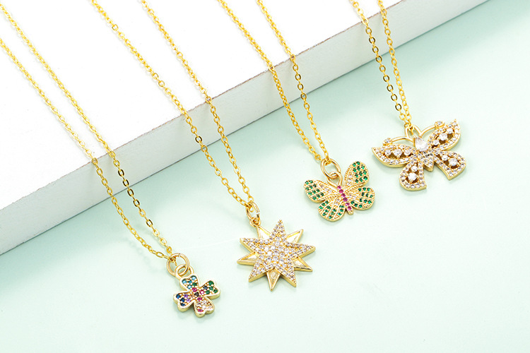4g Weight Necklace Classification Wedding, Travel Occasion Copper Material Unisex Gender Fashion Style Fashion Four-leaf Bear Insect Pendant Copper Necklace 1