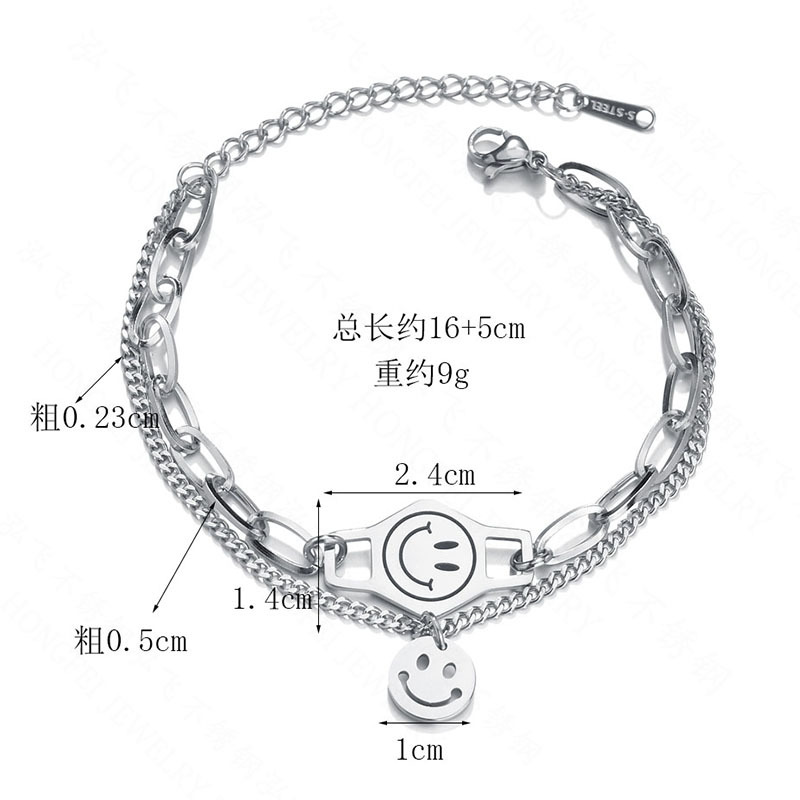 Fashion Smiley Face Round  Retro Stitching Chain Wild Double-layer Stainless Steel Bracelet For Women display picture 1