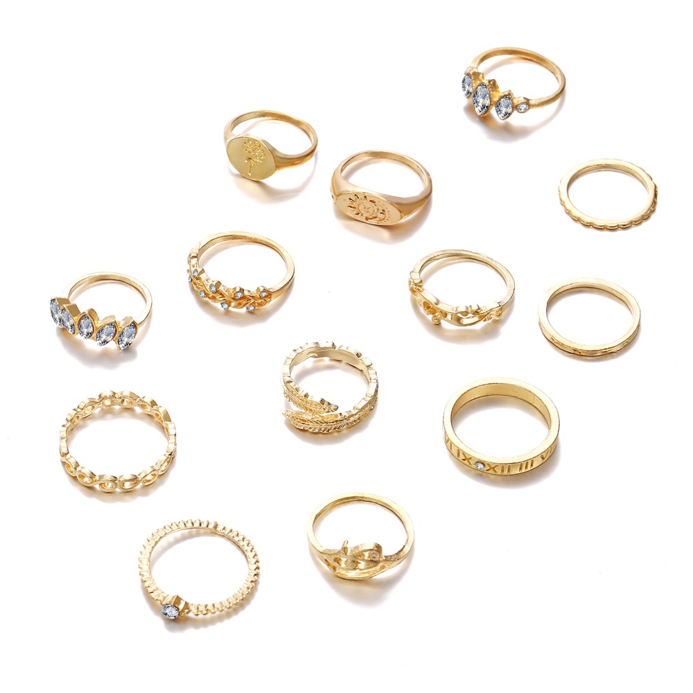 Creative Diamond Leaf Ring Retro 13 Piece Ring Set Wholesale display picture 5