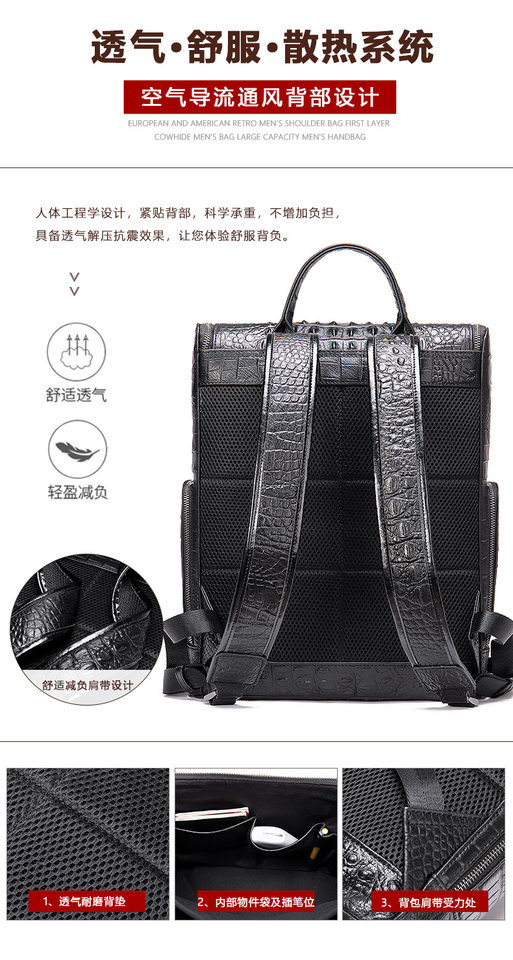 Ba lô nam da bò lớp đầu vân cá sấu, ngăn laptop 15 inch, dung tích lớn — 1269 Đen (Vân cá sấu), Màu đen, Cà phê, 1269 Đen (rơi tự nhiên) chi tiết 18