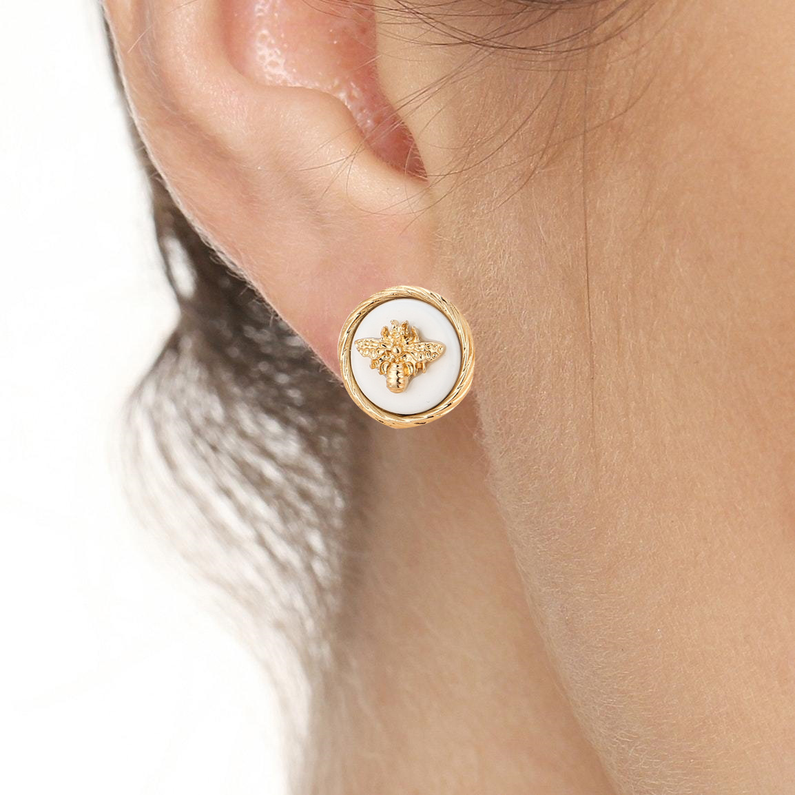 2020新款韩版东大门几何气质耳饰品 金色简约小众圆形蜜蜂耳环女