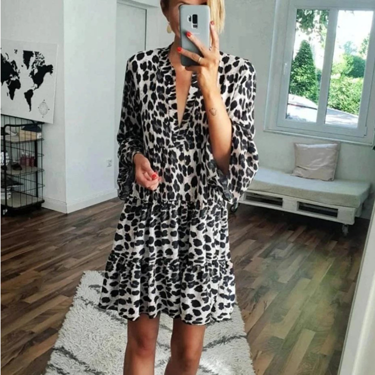 Rochie lungă boho cu imprimeu leopard pentru femei primăvară_voghion.com