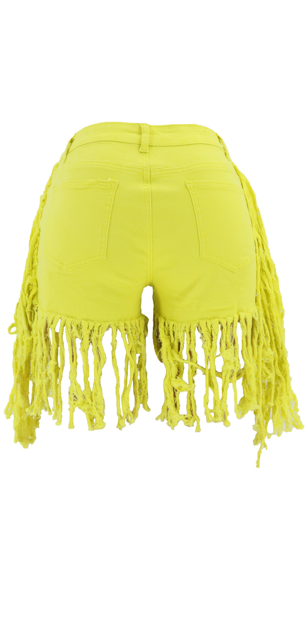 2021 Summer High Elastic Low Waist Side Bone Foot Length of Top Tassel Women Denim Shorts in Shorts