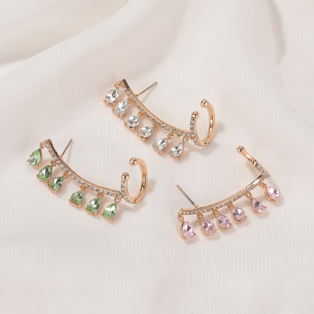 New Korean Clip Earrings Water Drop Tassel Earrings Crystal Zircon Ear Clip Earrings Integrated Earrings Wholesale Nihaojewelry display picture 2