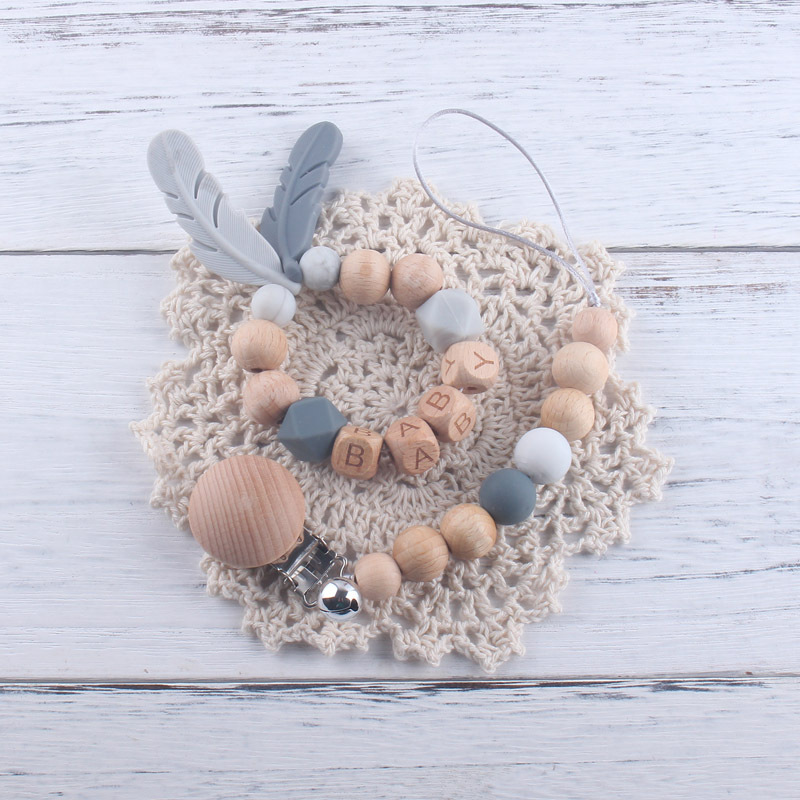 Baby Beech Cadena de chupete de silicona Cadena de molienda de dientes de bebé calmante cadena anti-caída cadena anti-perdida con Bell