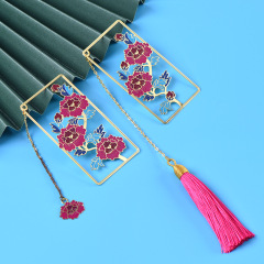 花開富貴琺瑯工藝金屬鏤空書籤 國風富貴花書籤景區紀念品