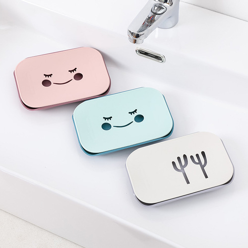 Plastic soap box household cartoon soap rack double drain soap dish student dormitory bathroom square soap rack