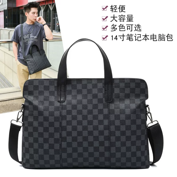 European and American Business Men's Briefcase PU Horizontal Laptop Bag Fashionable Shoulder Bag Waterproof Multifunctional Crossbody Bag