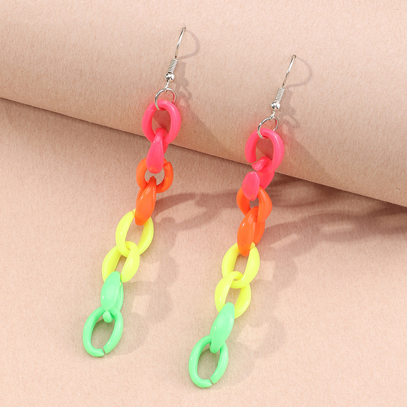 Simple Geometric Square Creative Colorful Resin Chain Long Earrings display picture 7