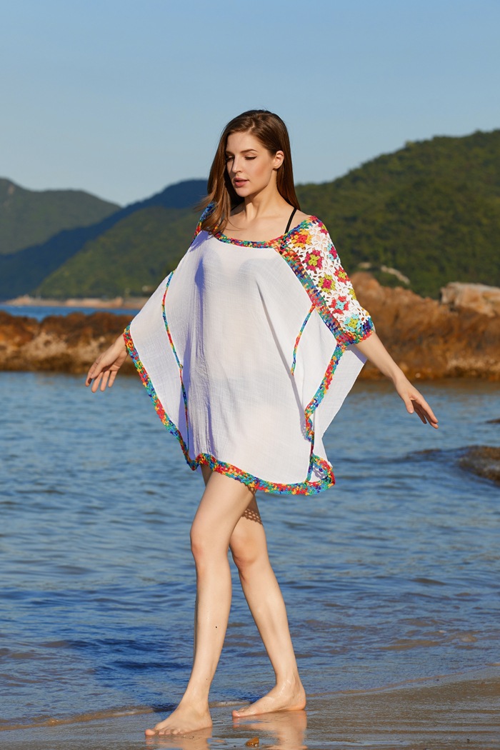 hand hook stitching mid-sleeve loose beach sun protection cover-up NSFH123960