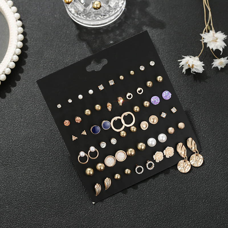 New 30 Pairs Irregular Circle Geometric Exaggerated Retro Alloy Earrings Set For Women display picture 3