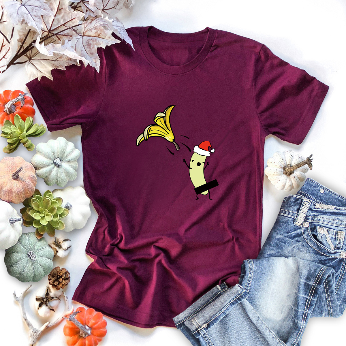 short-sleeved t-shirt women s top Merry Christmas funny banana NSSN4172