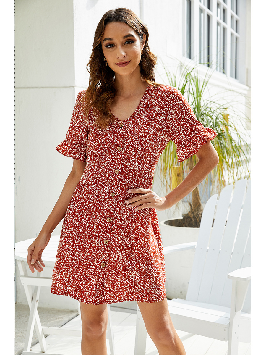 vestido casual estampado floral con cuello en V NSAL2103