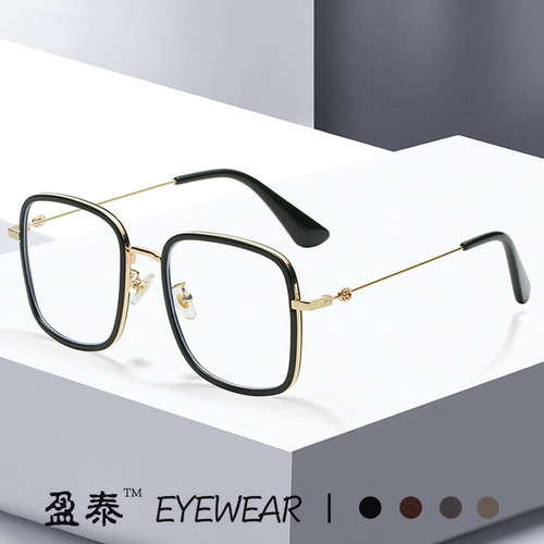 G's new large square frame anti-blue light glasses, fashionable frosted trendy plain mirrors, internet celebrity myopia glasses frames