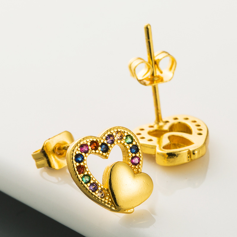 Hot-sale Heart-shaped Earrings Hypoallergenic Copper Inlaid Color Zircon Earrings Temperament Fashion Earrings Wholesale Nihaojewelry display picture 5