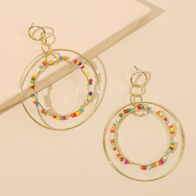 Exaggerated Geometric Round Long Chain Rice Bead Earrings Trend Large Multi-layer Earring Wholesale Nihaojewelry display picture 4