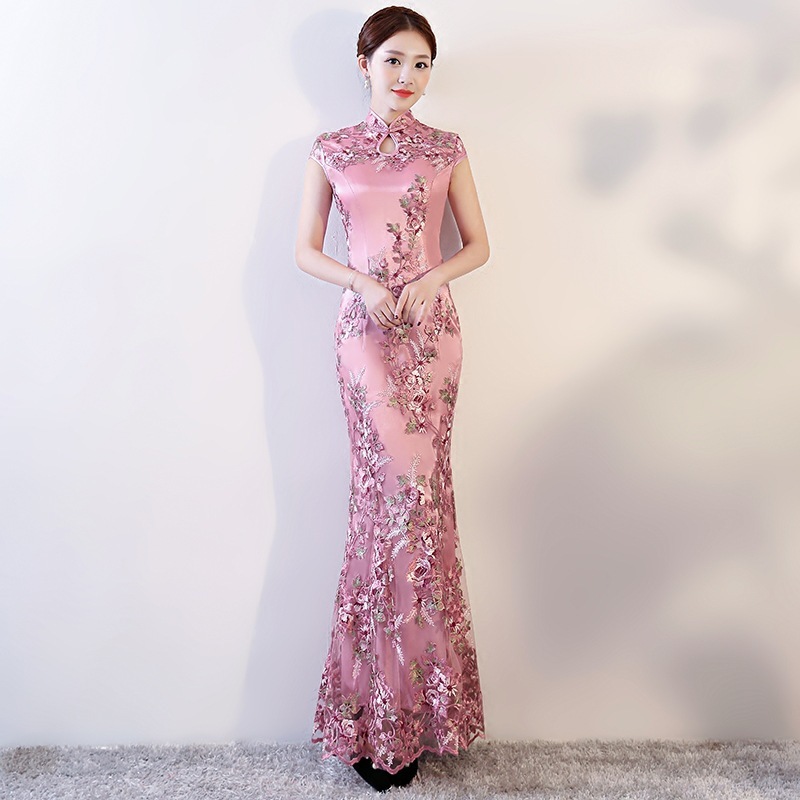 Chinese Dress Qipao for women cheongsam Shanghai long sexy fishtail elegant performance dress