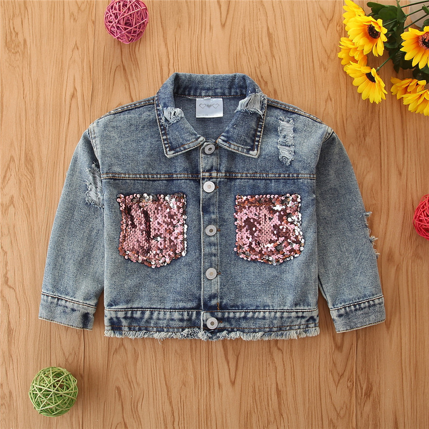 Girls Denim Jacket With Sequins For Autumn And Spring Style_voghion.com