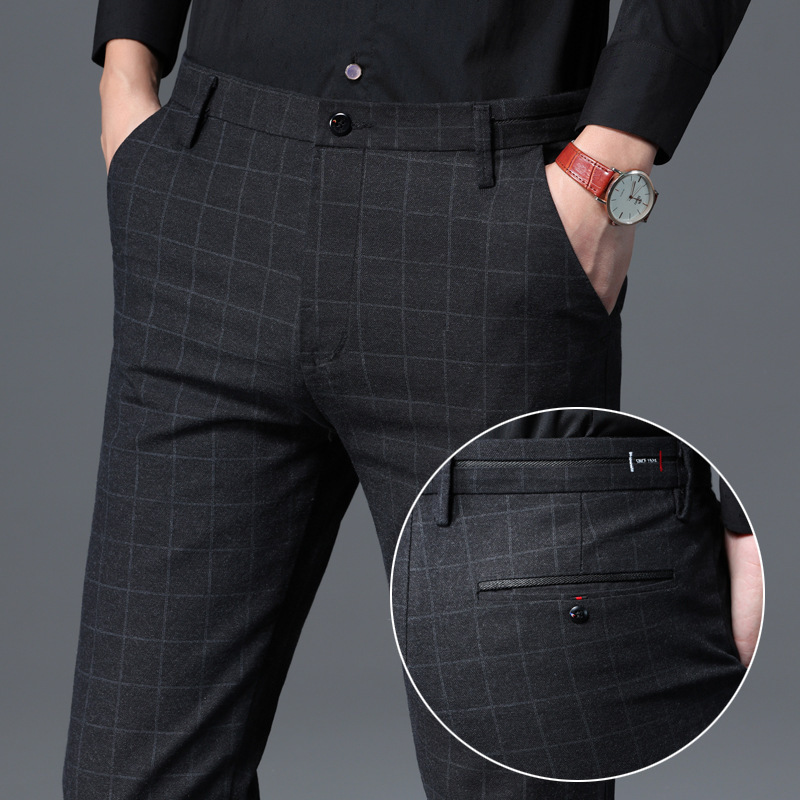 Autumn New Leg Casual Pants Men's Fashionable Korean Style Trendy Pants Plaid Casual Pants Youth Slim Slim-fit Trousers