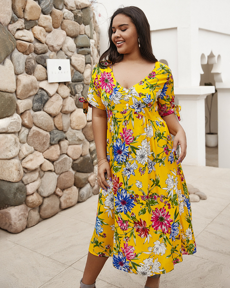 spring and summer plus size  bohemian print dress  NSQH7903