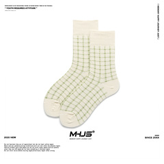Green Socks Japanese-Style Checkered Fresh and Minimalist Long Socks Ins Trendy Korean Version Summer Thin College Wind Mid-Calf Socks for Women