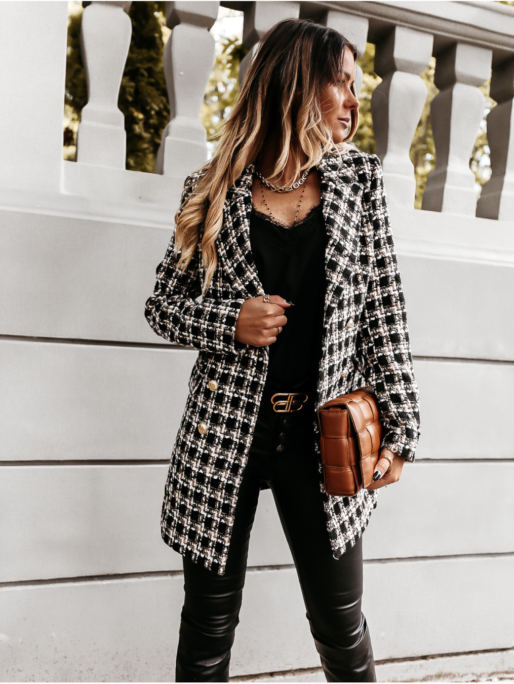 new long-sleeved suit collar double-breasted woolen coat NSYF3837