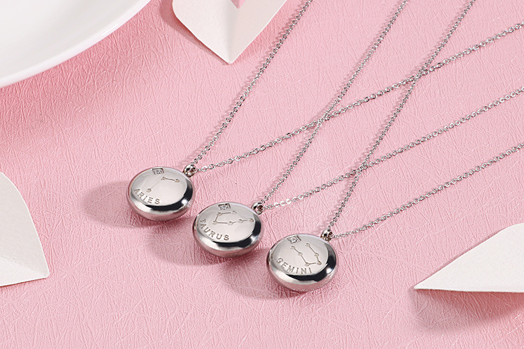 18k gold plating Plating Material 304 Stainless Steel Pendant Material Simple Twelve Constellation Titanium Steel Diamond Short Necklace Wholesale Nihaojewelry