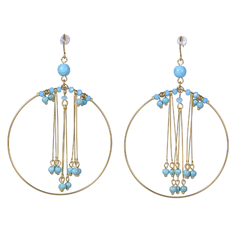 Vintage Style Round natural stone Pearl Handmade Tassel Drop Earrings 1 Pair