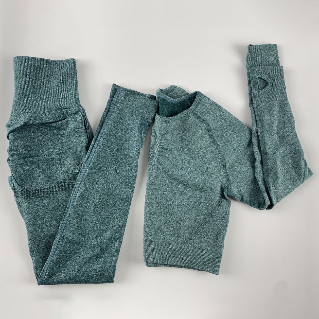 seamless fold high waist slim tight long sleeve yoga suit NSLX8985