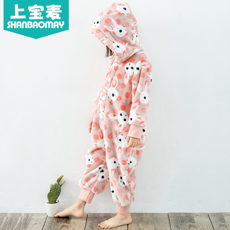 어퍼 바오 마이 가을과 겨울 어린이 슬리퍼 플란넬 따뜻한 어린이 파자마 산호 양털 소년 소녀 두꺼운 홈 옷