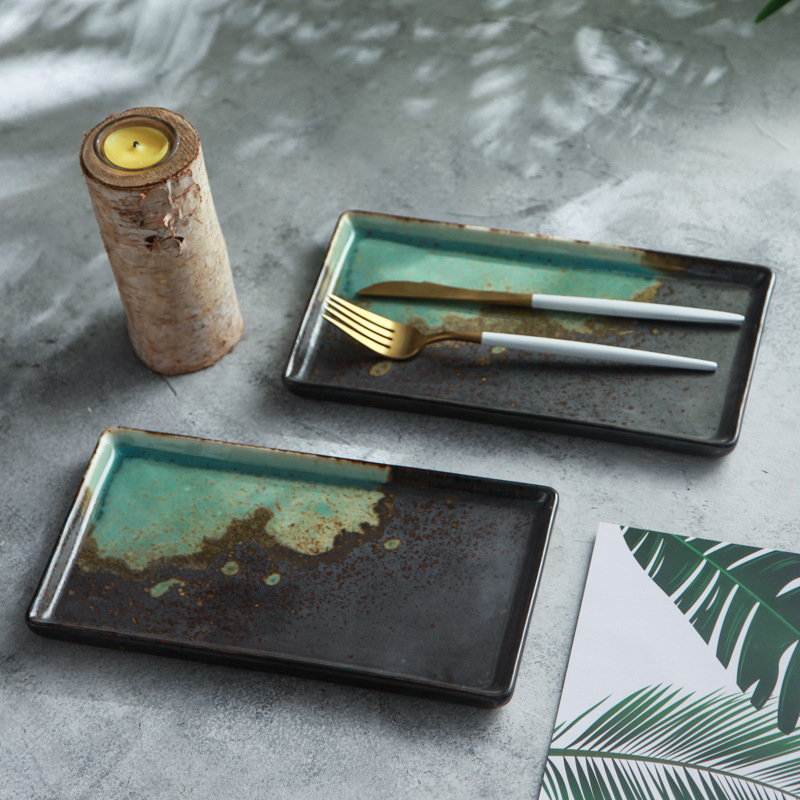 Japanese Style Stoneware Creative Sushi Plate Home Vintage Breakfast Plate Dim Pot Plate Pastry Tray Barbecue Plate Saucer