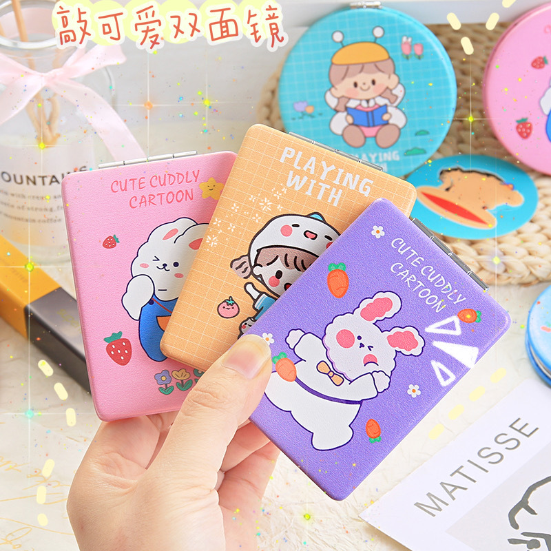 ins girl Cartoon fold Double-sided mirror Portable Cosmetic mirror lovely Little Bear mirror student Portable mirror