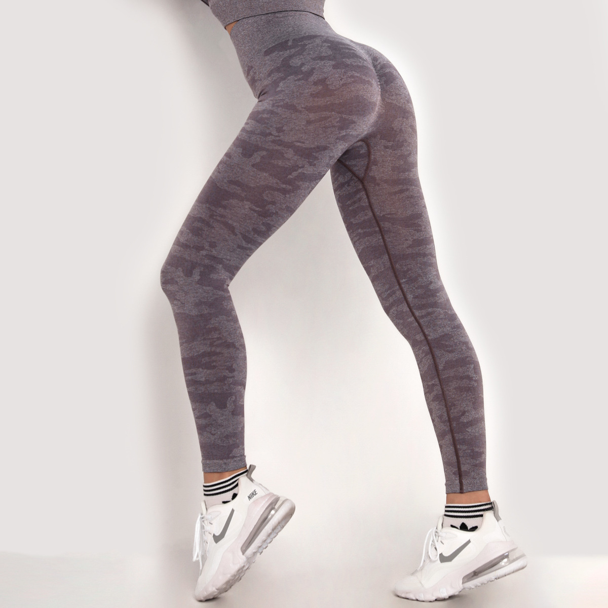 Pantalones de yoga deportivos elásticos de cintura alta sin costuras NSLX14696