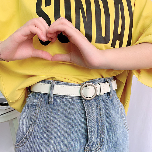 Non-hole round buckle belt for women Korean version versatile chic simple retro BF style ins personalized trendy student belt