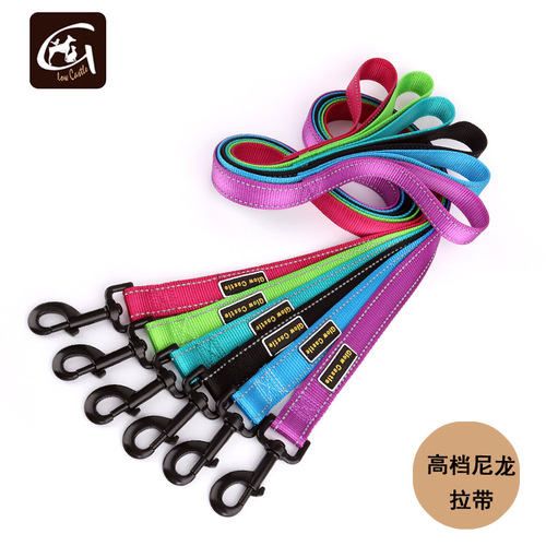 GlowCastle Dog Supplies Factory Dog Rope for Walking Dogs Black Hook Reflective Silk Nylon Pet Leash