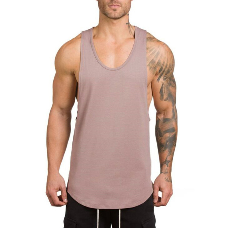 Comercio exterior de los hombres de excavación profunda culturismo fitness Chaleco de color sólido verano con cuello en V entrenamiento integral Deportes camiseta de fondo