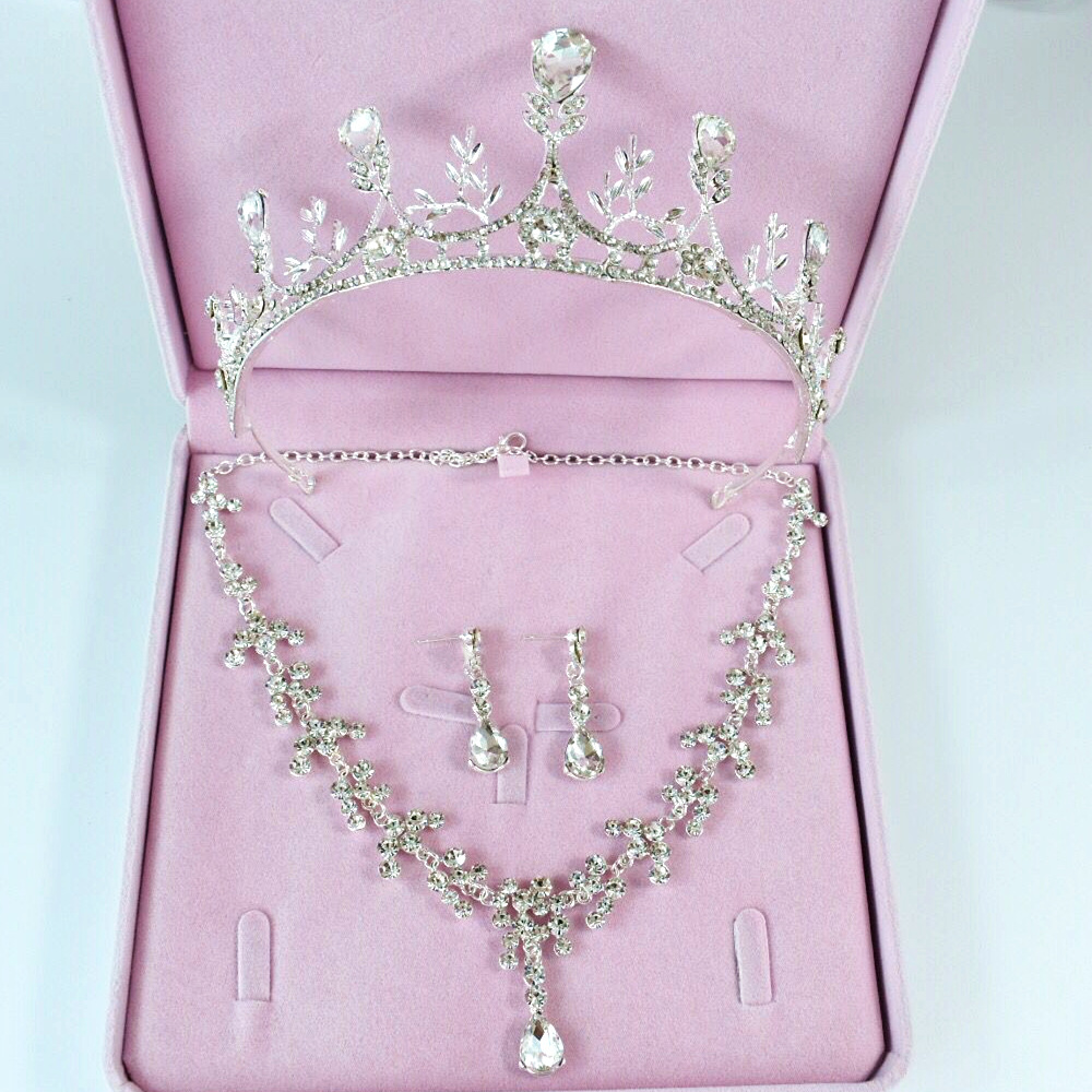 Cruz-frontera nuevo collar de novia tocado de tres piezas conjunto de accesorios de la boda de la Corona caja de la boda tocado de la joyería al por mayor