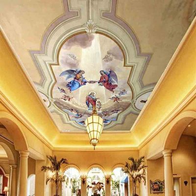 厂家高清画布喷绘欧式酒店天花画欧式天使人物油画打印无缝壁画|ms