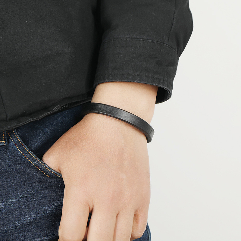 Black casual multicolor alloy simple leather bracelet