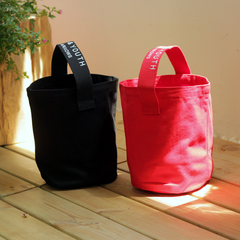 日韩简约纯色手拎帆布包便携式饭盒袋多功能环保水桶小拎包亲子包|ms