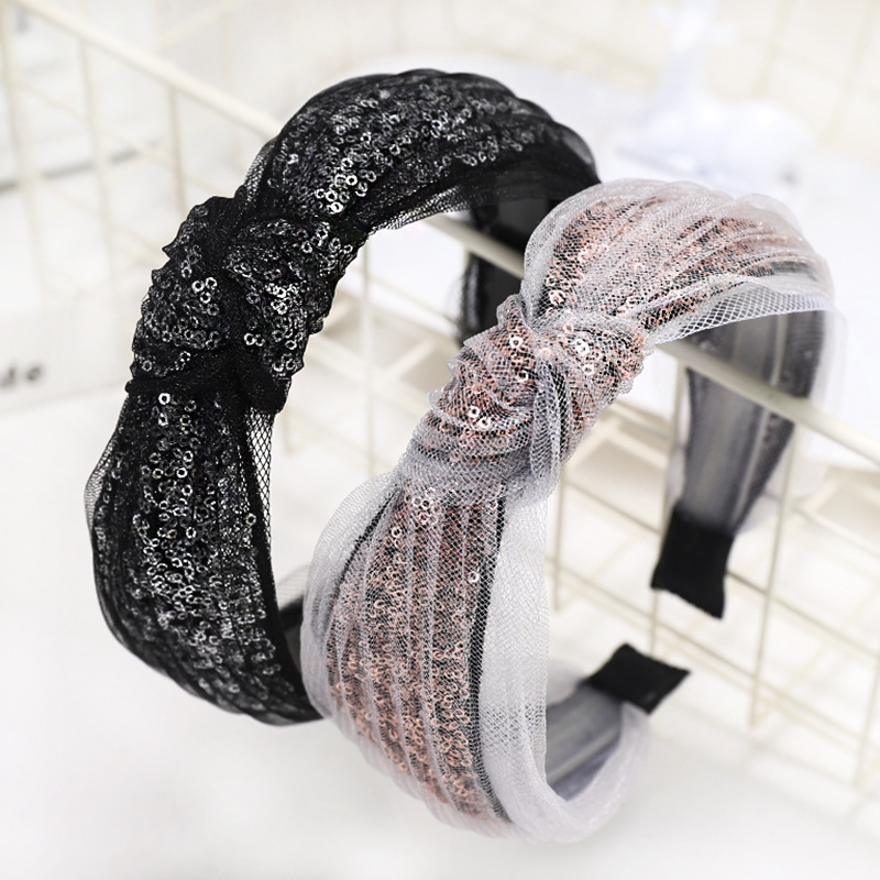 Spring New Mesh Yarn Headband Lace Sequin Cheap Hairband Wholesale display picture 9