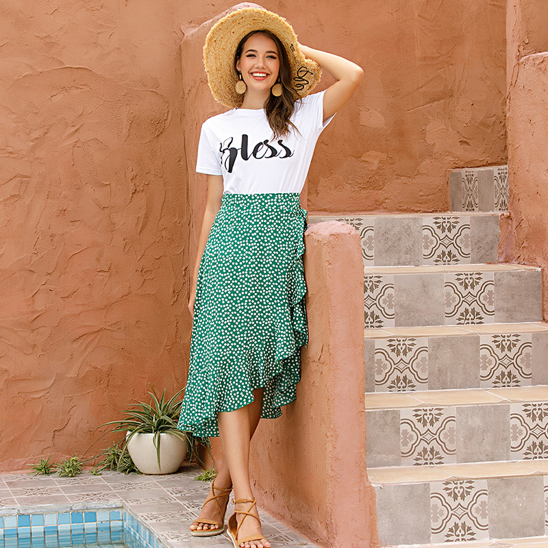 Polka-dot Wrap Pleated Ruffled Irregular Skirt_voghion.com