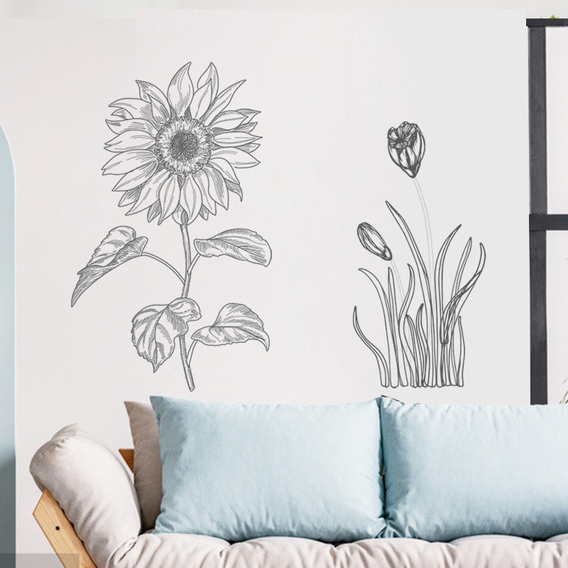 New Creative Simple Sketch Sunflower Wall Stickers display picture 5