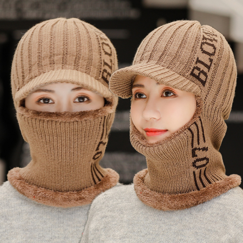 man Collar one Korean Edition Plush Cold proof Wool Collar Conjoined lady Riding Cold proof knitting Duck tongue