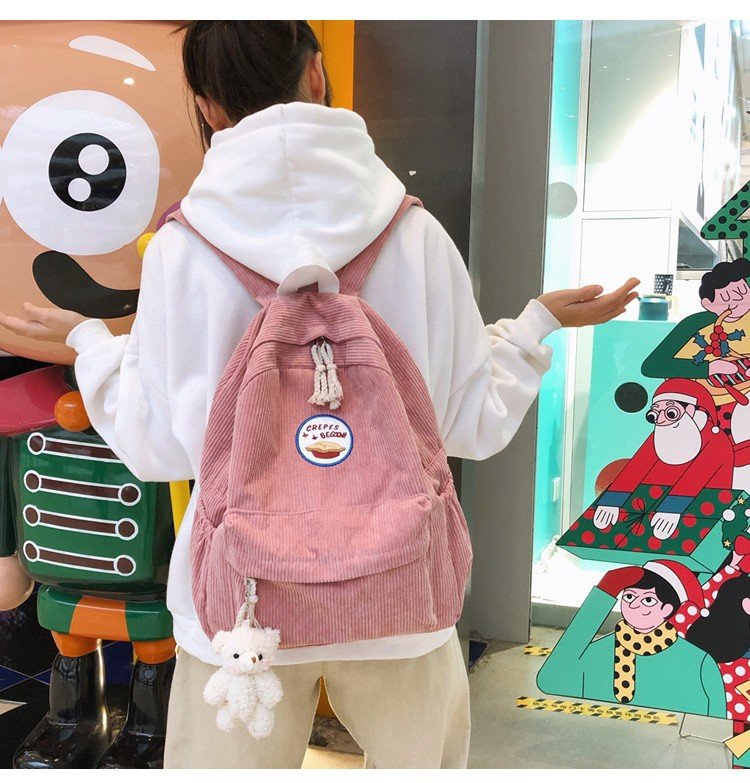 New Fashion Retro Casual Corduroy Student Backpack Cute Cute Bear Bear Campus Bag display picture 5