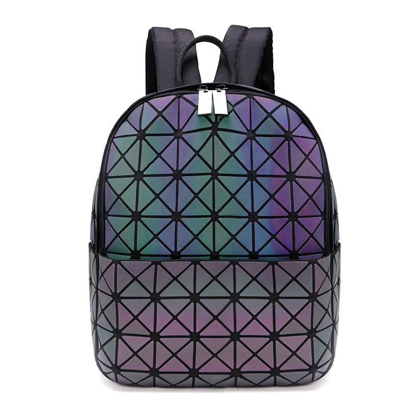 Instagram recommends Korean laser luminous diamond grid students, boys and girls, chameleon backpack, geometric bag_voghion.com