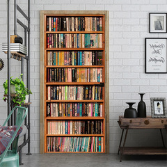 Shangyi Personalized 3D Bookshelf Entry Door Wardrobe Decorative Wall Sticker Self-Adhesive Bathroom Door Renovation Manufacturer Wholesale Door Sticker