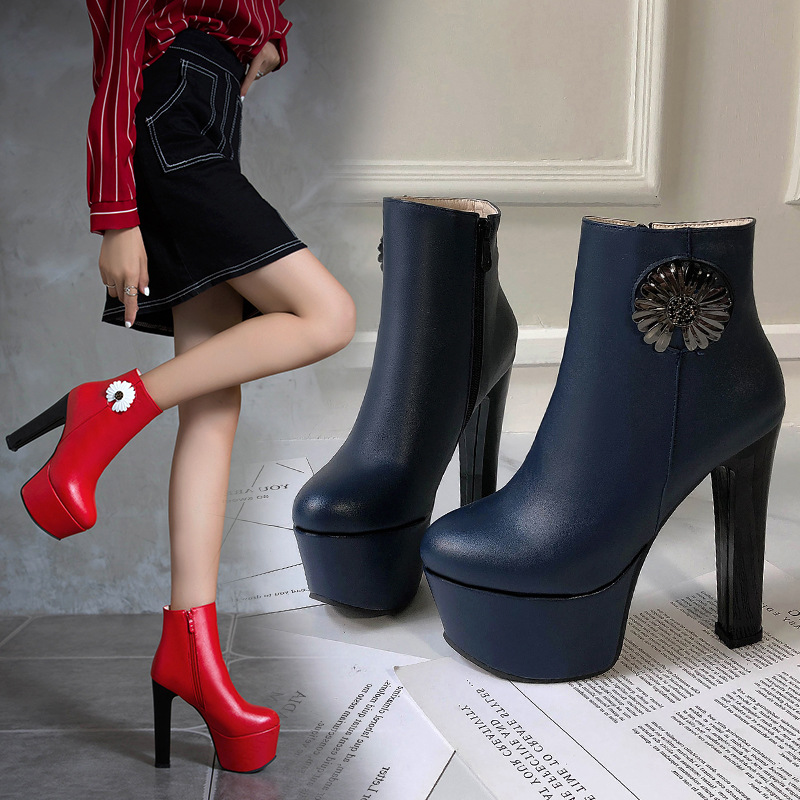 欧美外贸新款欧美女靴水台高跟夜店鞋骑士靴亚马逊wish外贸大大码