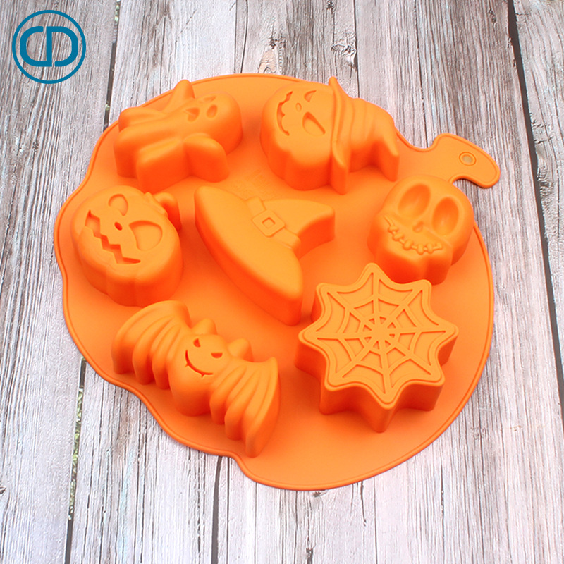厂家直销FDA万圣节南瓜蝙蝠巫师帽硅胶蛋糕模具DIY手工皂饼干烘焙|ru