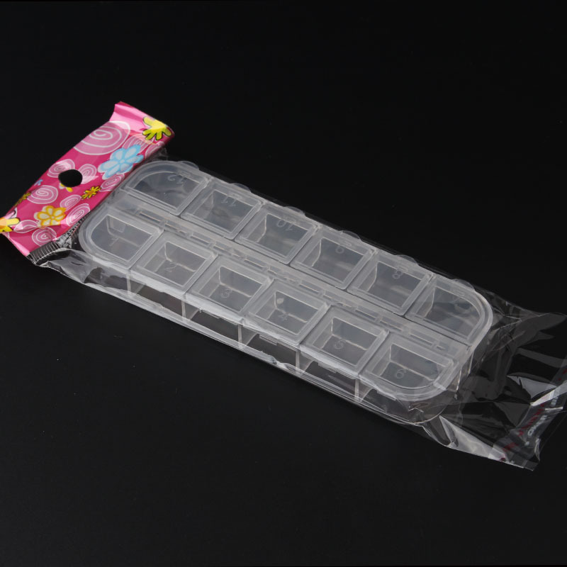 Fábrica directa clavo seco flor joyería caja cubierta 12 rejilla larga diamante caja clavo taladro sub-embalaje caja vacía transparente